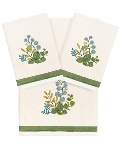 Linum Home Turkish Cotton Botanica Embellished 3-pc. Bath Towel Set In Beige