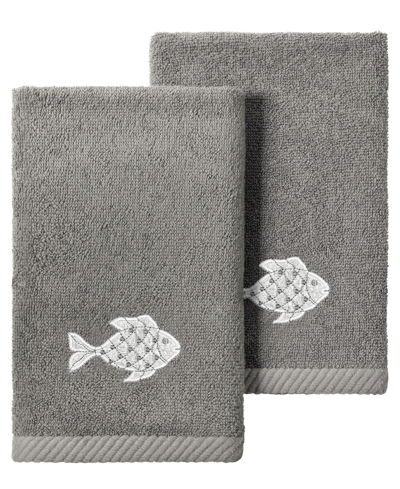 Linum Home Turkish Cotton Figi Embellished 2-pc. Fingertip Towel Set In Charcoal
