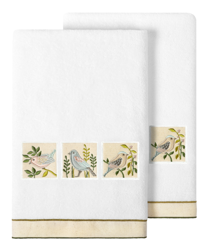Linum Home Textiles Turkish Cotton Belinda Embellished Bath Towel Set, 2 Piece Bedding In White
