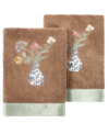 Linum Home Turkish Cotton Stella Embellished 2-pc. Hand Towel Set In Cocoa