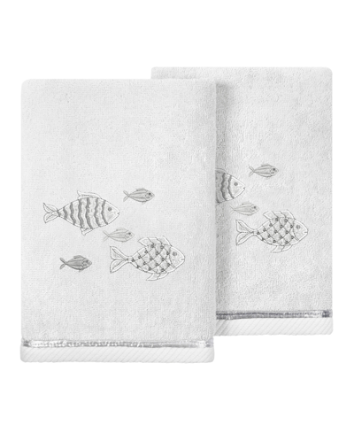 Linum Home Textiles Turkish Cotton Figi Embellished Hand Towel Set, 2 Piece Bedding In Silver