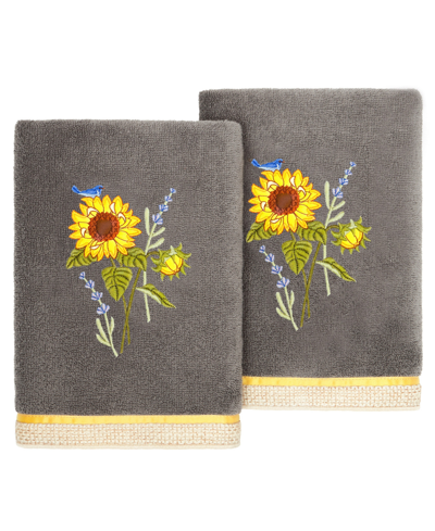 Linum Home Turkish Cotton Girasol Embellished 2-pc. Hand Towel Set In Charcoal