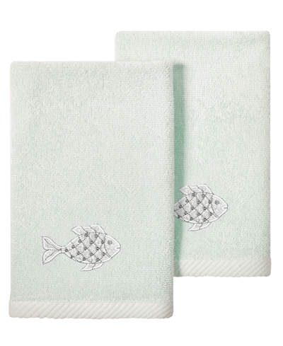Linum Home Turkish Cotton Figi Embellished 2-pc. Fingertip Towel Set In Aqua