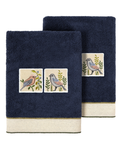 Linum Home Turkish Cotton Belinda Embellished 2-pc. Hand Towel Set In Marine