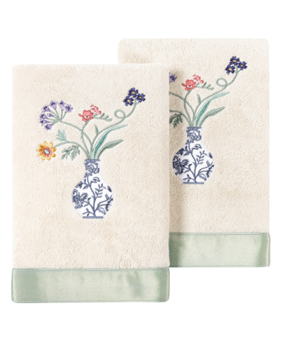 Linum Home Textiles Turkish Cotton Stella Embellished Bath Towel Set, 2 Piece Bedding In Beige