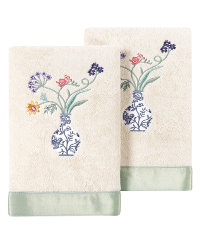 Linum Home Textiles Turkish Cotton Stella Embellished Bath Towel Set, 2 Piece In Beige