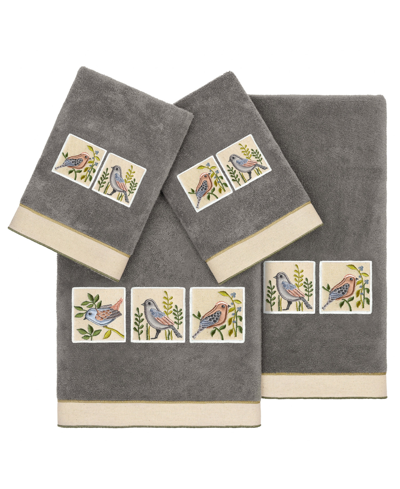 Linum Home Textiles Turkish Cotton Belinda Embellished Towel Set, 4 Piece In Charcoal