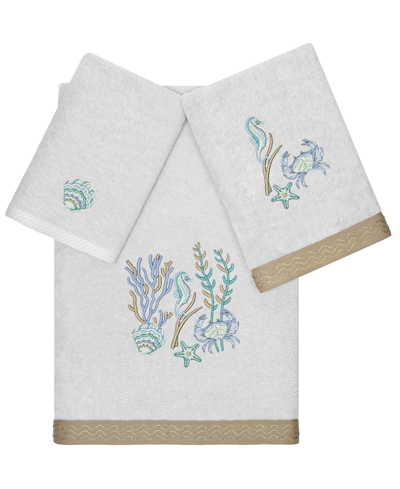 Linum Home Textiles Turkish Cotton Aaron Embellished Towel Set, 3 Piece In Silver
