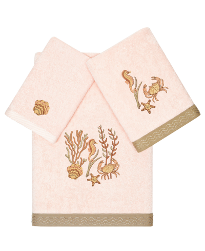 Linum Home Textiles Turkish Cotton Aaron Embellished Towel Set, 3 Piece Bedding In Blush