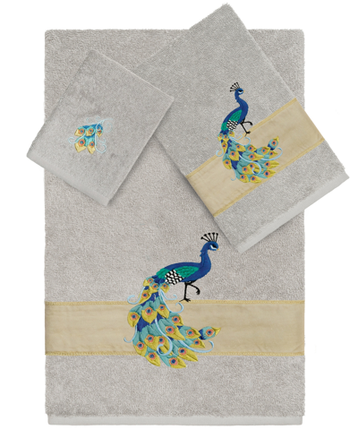 Linum Home Turkish Cotton Penelope Embellished 3-pc. Bath Towel Set In Light Gray