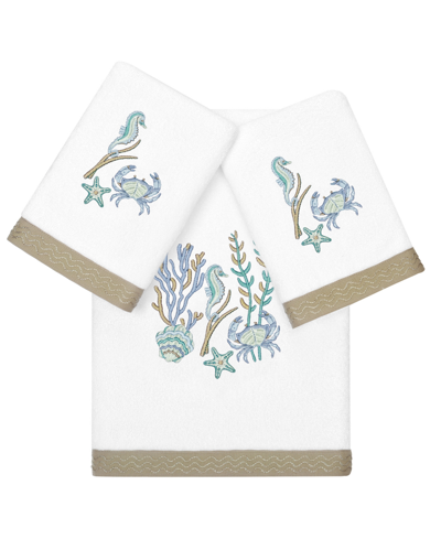 Linum Home Textiles Turkish Cotton Aaron Embellished Towel Set, 3 Piece In White