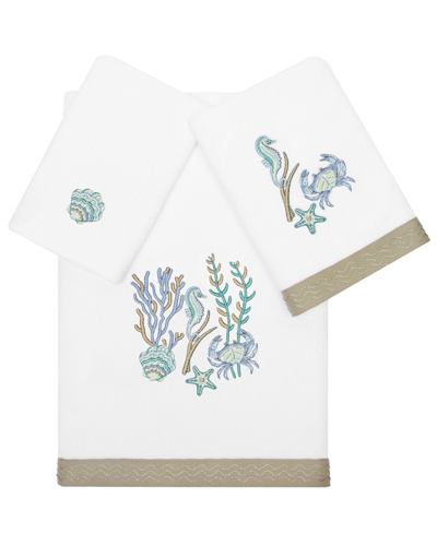 Linum Home Textiles Turkish Cotton Aaron Embellished Towel Set, 3 Piece In White