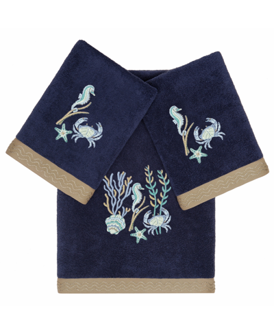 Linum Home Turkish Cotton Aaron Embellished 3-pc. Bath Towel Set In Marine