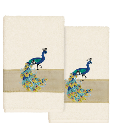 Linum Home Turkish Cotton Penelope Embellished 2-pc. Hand Towel Set In Cream