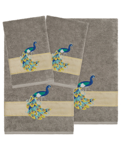 Linum Home Textiles Turkish Cotton Penelope Embellished Towel Set, 4 Piece In Dark Gray