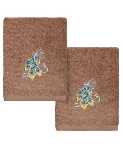 Linum Home Textiles Turkish Cotton Penelope Embellished Washcloth Set, 2 Piece In Latte