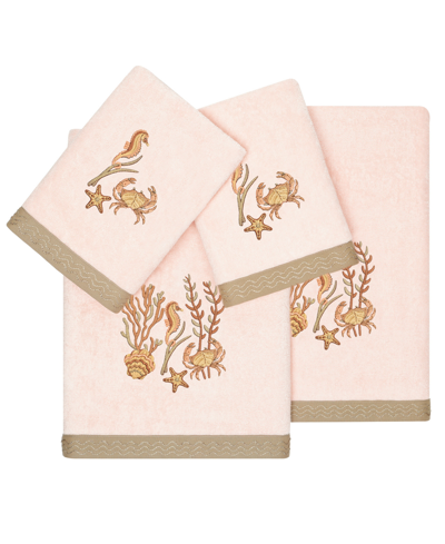 Linum Home Textiles Turkish Cotton Aaron Embellished Towel Set, 4 Piece In Blush