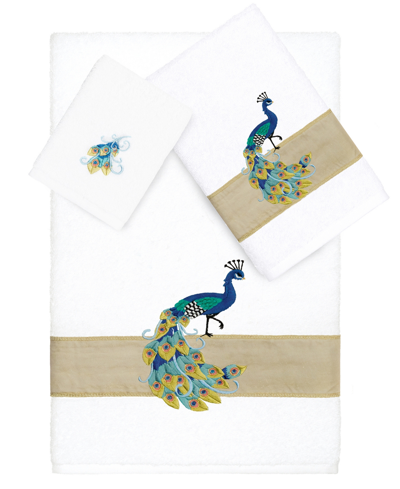 Linum Home Turkish Cotton Penelope Embellished 3-pc. Bath Towel Set In White