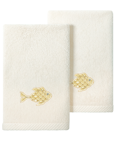 Linum Home Turkish Cotton Figi Embellished 2-pc. Fingertip Towel Set In Beige