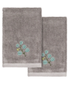 Linum Home Turkish Cotton Botanica Embellished 2-pc. Fingertip Towel Set In Charcoal