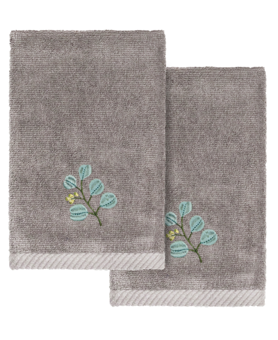 Linum Home Turkish Cotton Botanica Embellished 2-pc. Fingertip Towel Set In Charcoal