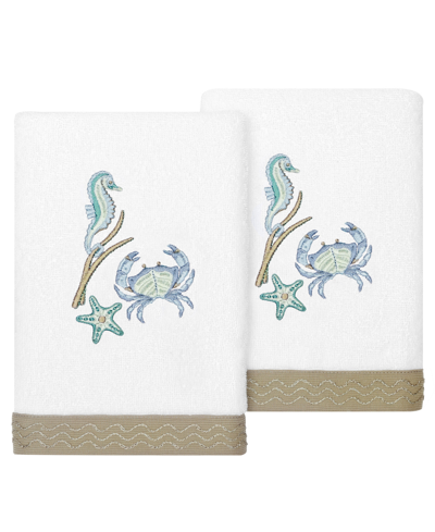 Linum Home Textiles Turkish Cotton Aaron Embellished Hand Towel Set, 2 Piece In White