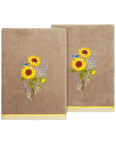 Linum Home Textiles Turkish Cotton Girasol Embellished Bath Towel Set, 2 Piece In Cocoa