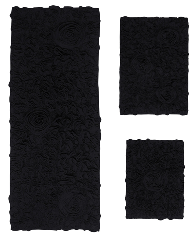 Home Weavers Bell Flower 3-pc. Bath Rug Set In Black