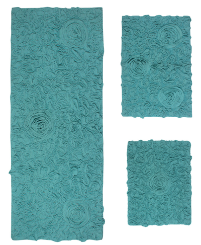 Home Weavers Bell Flower Bath Rug Set, 3 Piece Bedding In Turquoise