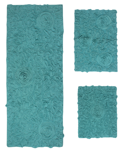 Home Weavers Bell Flower 3-pc. Bath Rug Set In Turquoise