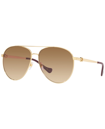 Gucci Brown Pilot Ladies Sunglasses Gg1088s 002 61 In Gold-tone
