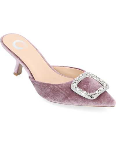 Journee Collection Women's Rishie Ornamented Kitten Heel Velvet Slip On Pumps In Purple