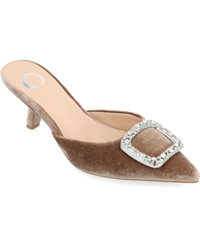 JOURNEE COLLECTION WOMEN'S RISHIE ORNAMENTED KITTEN HEEL VELVET SLIP ON PUMPS