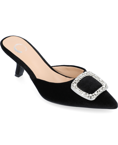 Journee Collection Women's Rishie Ornamented Kitten Heel Velvet Slip On Pumps In Black