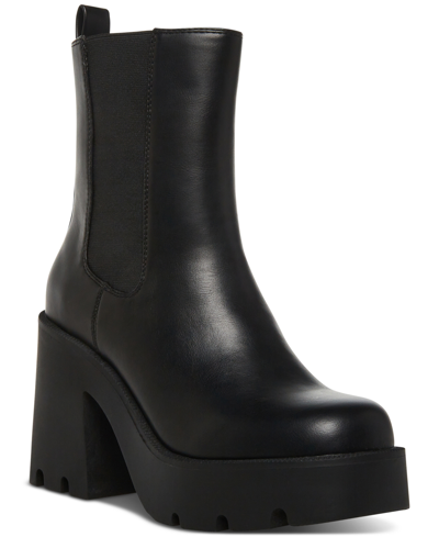 Madden Girl Women's Tippah Lug-sole Chelsea Booties In Black Smooth
