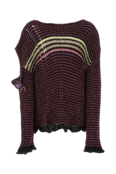 Vitelli Striped Oversized Sweater With Metallic Accents In Brown