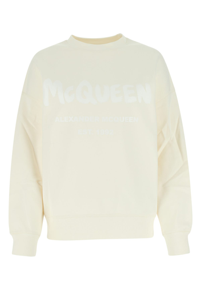 Alexander Mcqueen Gothic-inspired Logo Print Sweatshirt In Beige