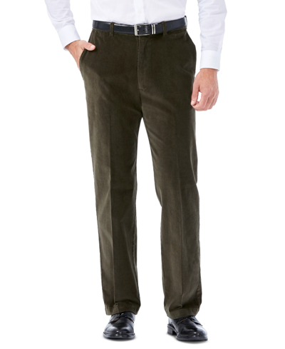 Haggar Men's Classic-fit Stretch Corduroy Pants In Military Green