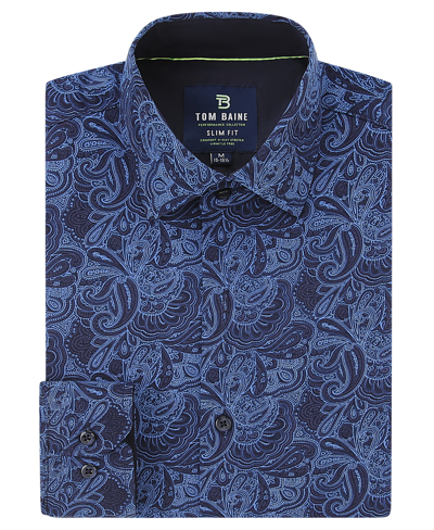 Tom Baine Slim Fit Paisley Long Sleeve Button-up Dress Shirt In Navy Paisley