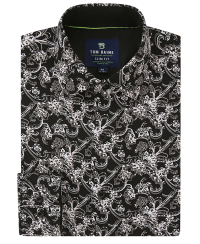 Tom Baine Slim Fit Print Long Sleeve Button-up Dress Shirt In Black Paisley