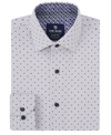 Tom Baine Men's Slim Fit Performance Long Sleeve Geometric Button Down Dress Shirt In White Dots