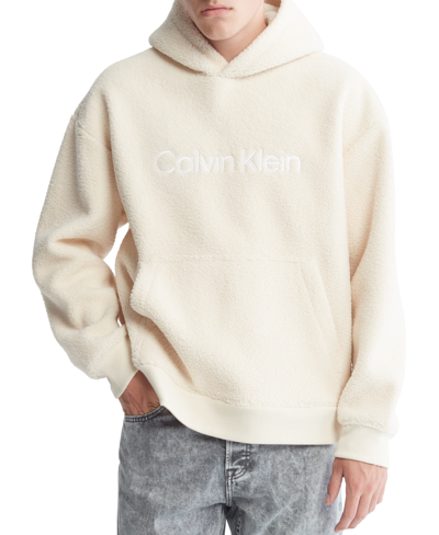 Calvin Klein Men's Relaxed Fit Long-sleeve Pullover Logo Hoodie In Angora