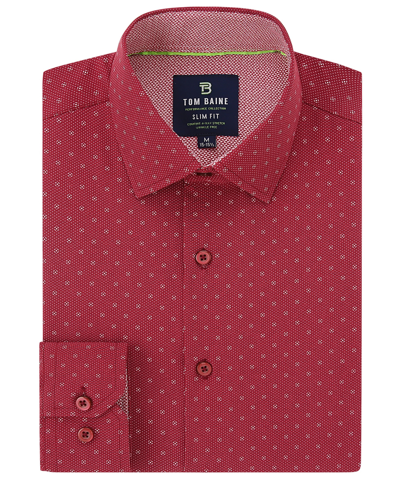 Tom Baine Men's Slim Fit Performance Long Sleeve Geometric Button Down Dress Shirt In Red Dots