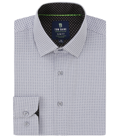 TOM BAINE MEN'S SLIM FIT PERFORMANCE LONG SLEEVE GEOMETRIC BUTTON DOWN DRESS SHIRT