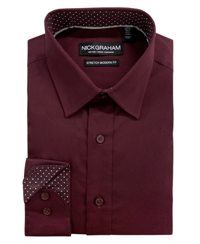 Nick Graham Men's Modern-fit Stretch Dress Shirt & Tonal Plaid Tie Set In Burgundy