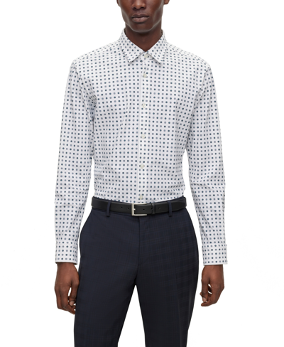 Hugo Boss Boss By  Men's Printed Performance-stretch Jersey Slim-fit Dress Shirt In White
