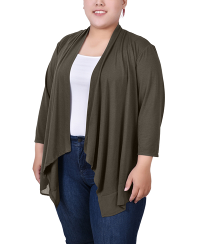 Ny Collection Plus Size Draped Open-front Cardigan Sweater In Olivine