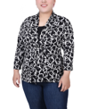 Ny Collection Plus Size Puff Print 3/4 Sleeve 2-fer Top In Black Dusolei