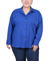 Shop Ny Collection Plus Size Long Sleeve Blouse With Chest Pockets In Electric Blue Lemonade