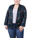 Ny Collection Plus Size 3/4 Sleeve Ponte Blazer In Mallard Plaid